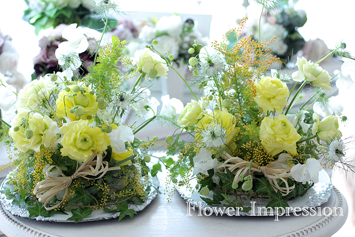 今月の生花レッスン ラナンキュラスのミニガーデンアレンジ Flower Impression