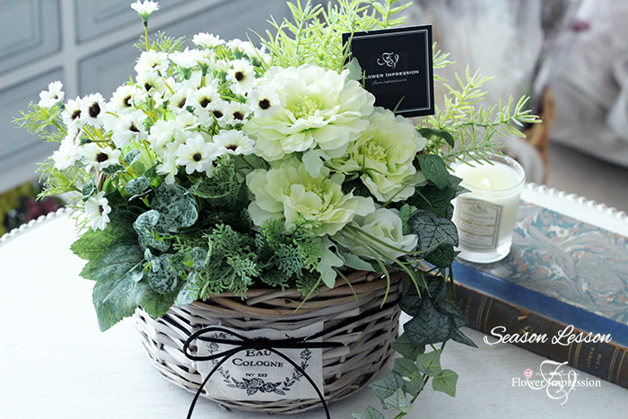 夏の花バスケットアレンジ 花 寄せ植え 夏の花 ピンクと白の花のバスケットアレンジメント