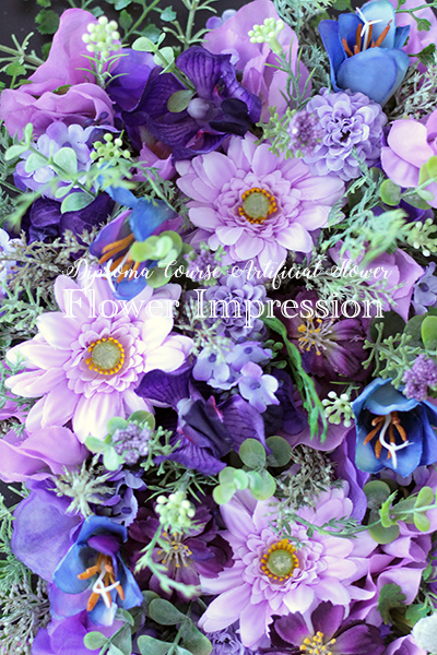 ブラック パープルが大人っぽい フレームアレンジ アーティフィシャフラワー Flower Impression