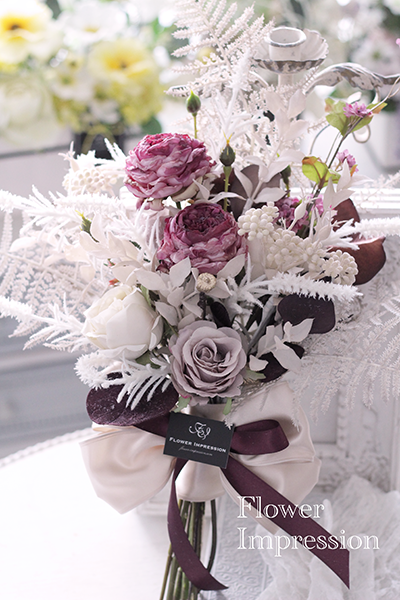 【未使用】造花　フラワーアレンジ　壁掛け　ボルドー ハンギングアレンジ キット プリザーブドフラワーキット