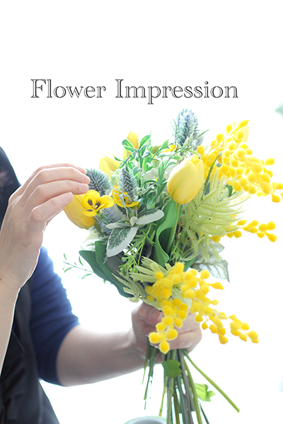 チューリップとミモザのビタミンブーケ♡アーティフィシャルフラワー  