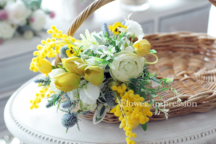 チューリップとミモザのビタミンブーケ♡アーティフィシャルフラワー  