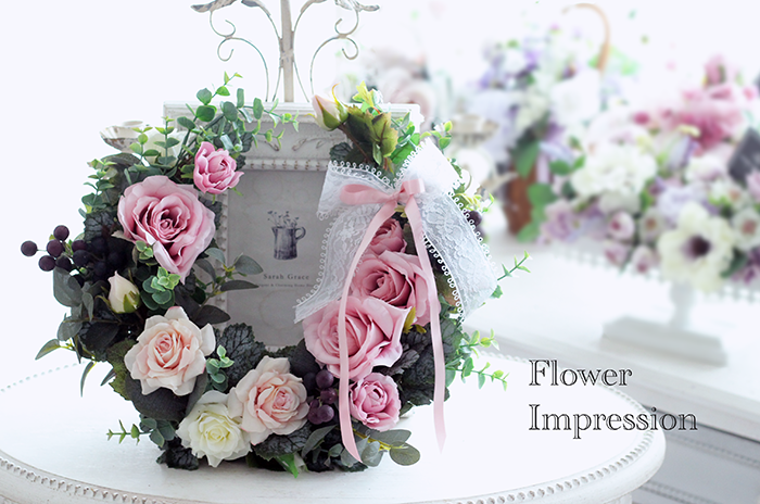 秋への支度、馬蹄リース40×45 モーブで描く秋の夕暮れ ナチュラルシックな馬蹄型リース この秋